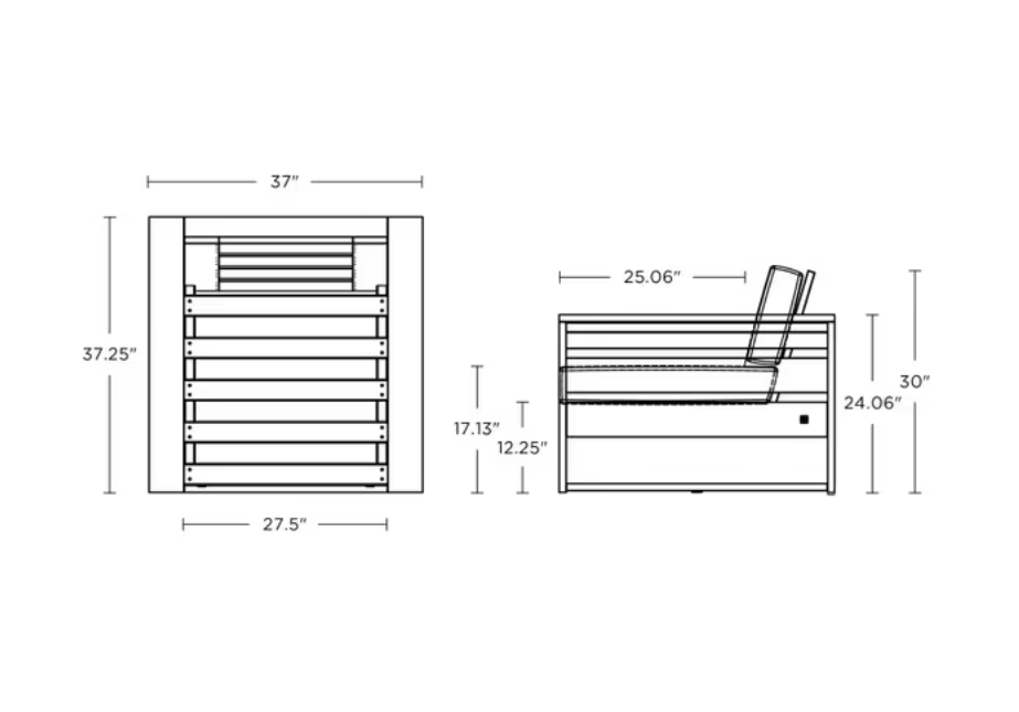 POLYWOOD Latitude Lounge Chair dimension diagram, 37W x 25.06D x 30H inches with 12.25 inch seat height