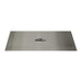 Brushed stainless steel fire pit cover with stainless steel handle, top view