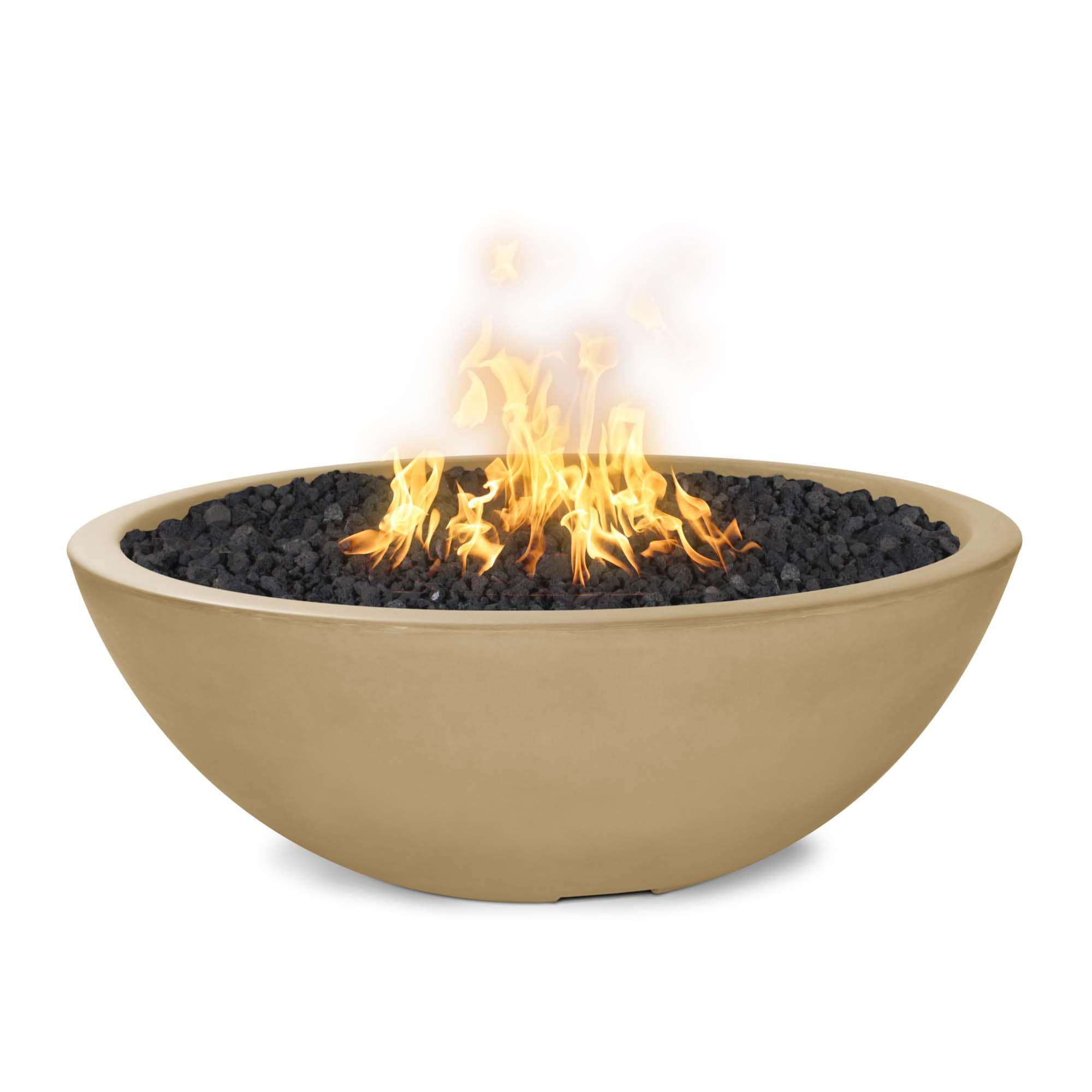 Sedona round concrete fire pit with seating around it