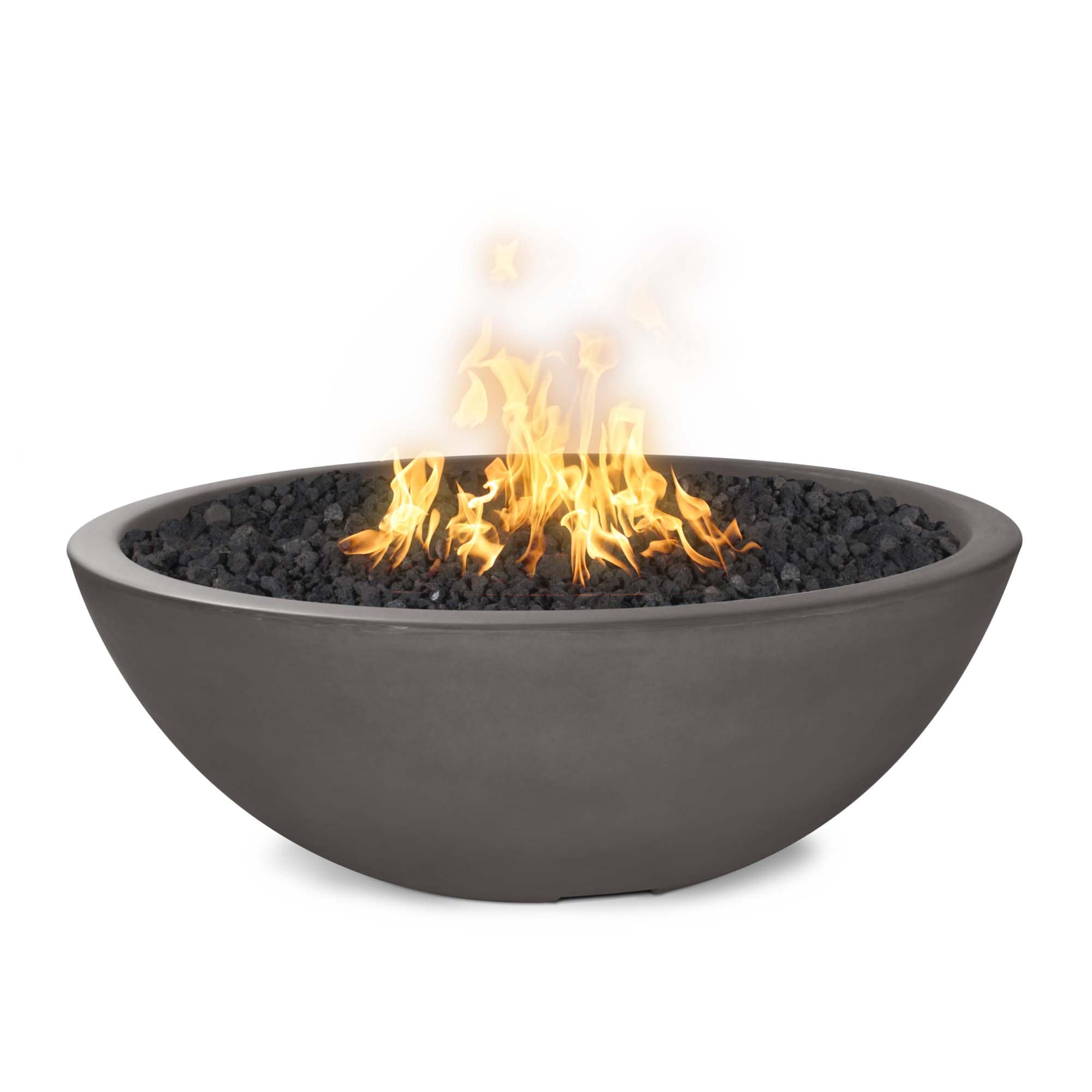 Fire pit bowl with flames on a white background