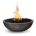 Black fire pit with flames on a white background