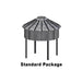 Sioux Steel grain bin gazebo standard package — structural diagram showing roof, wall sheets, and steel post design