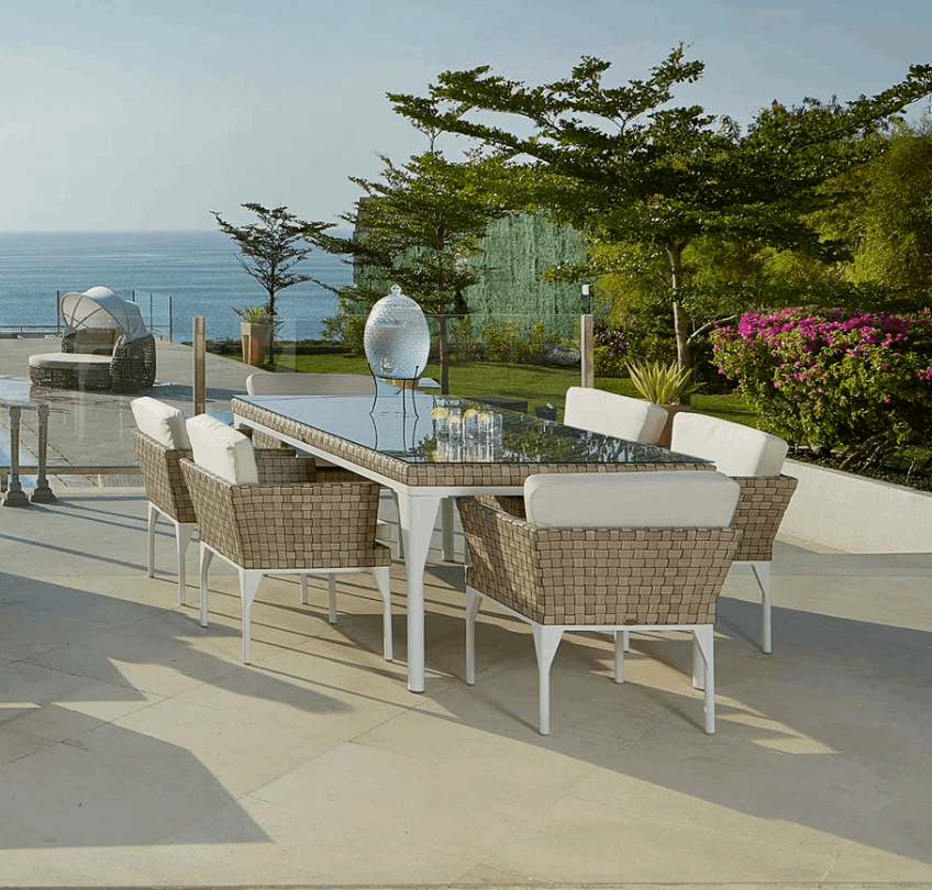 Skyline Design Brafta 7-Piece Rectangular Dining Set with Glass Top