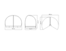 Technical line drawing showing three orthographic views of a dome-shaped product with dimensions labeled in centimeters on a white background.
