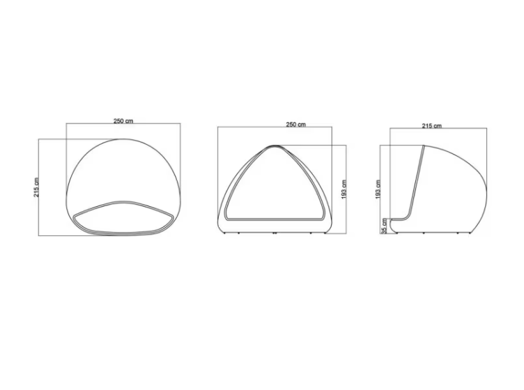 Technical dimension diagram showing three side-view measurements of a dome tent on a plain white background.