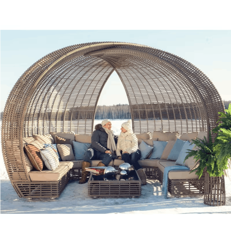 Skyline Design Sparta 136" Wicker Outdoor Lounge Set dome sectional beige cushions seats 10
