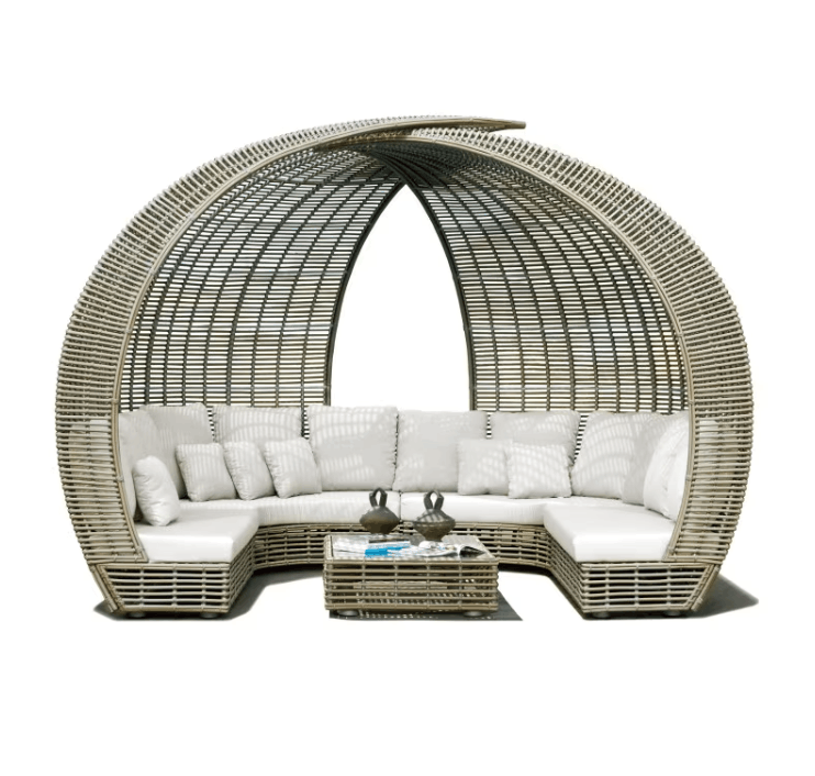 Skyline Design Sparta 136" Wicker Outdoor Lounge Set dome sectional natural tone white cushions