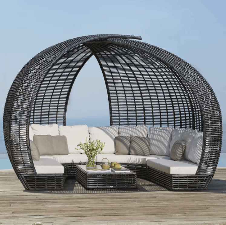 Skyline Design Sparta 136" Wicker Outdoor Lounge Set dome sectional dark gray waterfront deck
