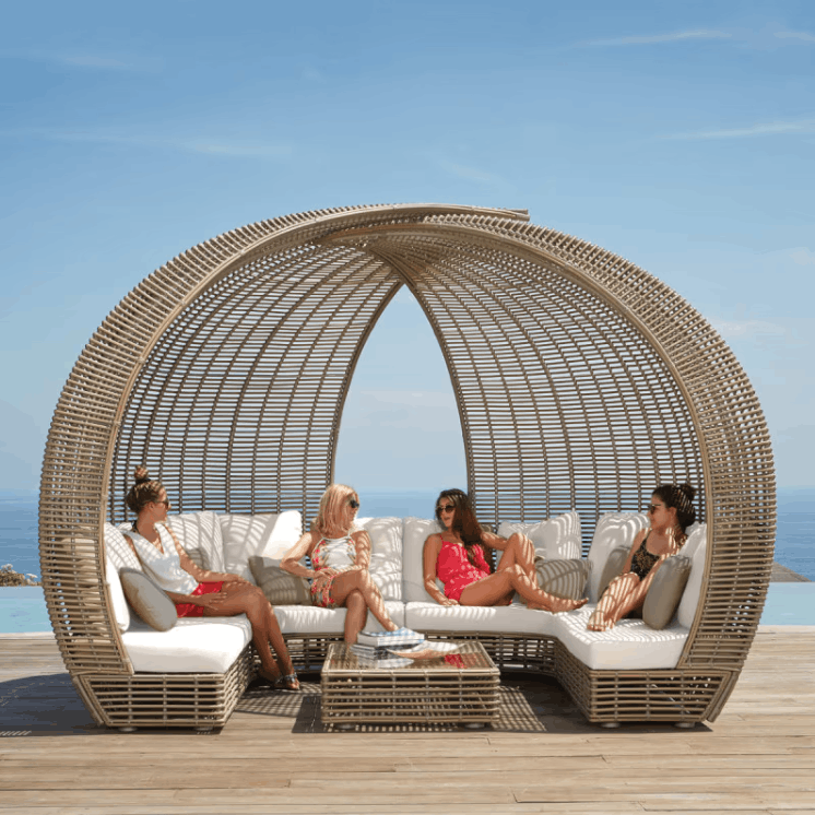 Skyline Design Sparta 136" Wicker Outdoor Lounge Set dome sectional natural tone seats 4 poolside