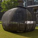 Skyline Design Sparta 136" Wicker Outdoor Lounge Set enclosed pod dark gray white cushions garden
