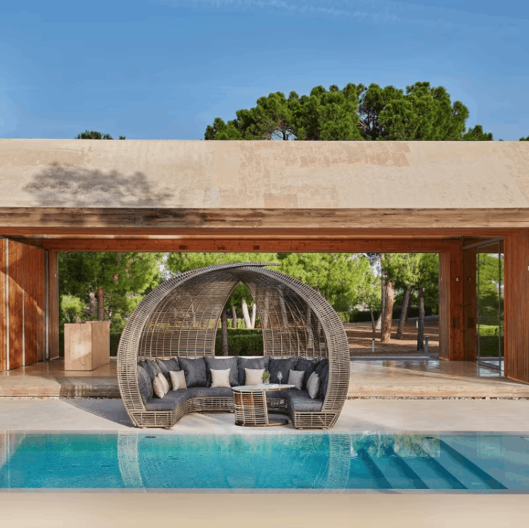 Skyline Design Sparta 136" Wicker Outdoor Lounge Set dome sectional gray cushions poolside cabana
