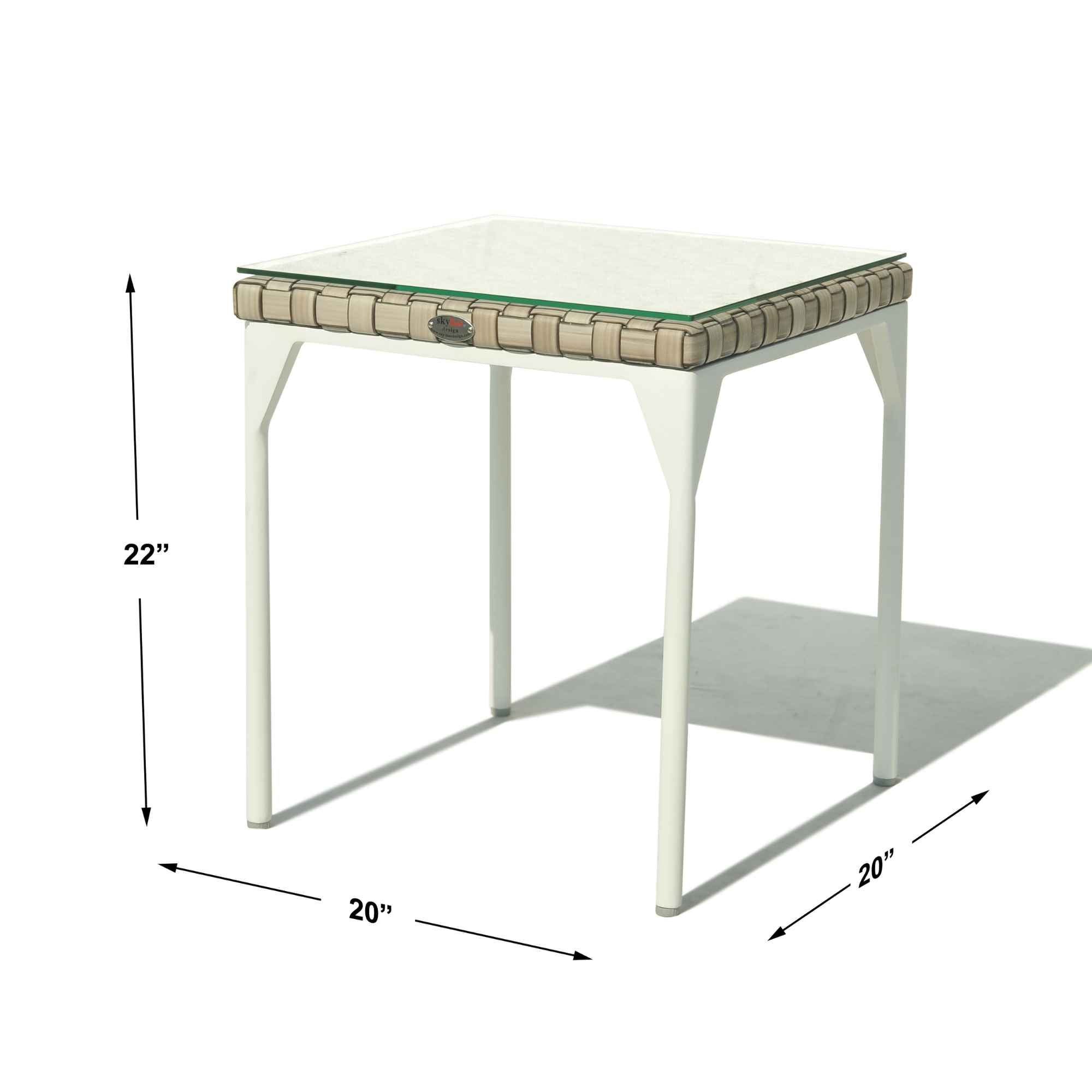 Small table with dimensions labeled on a white background