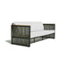 Modern outdoor sofa with white cushions on a white background