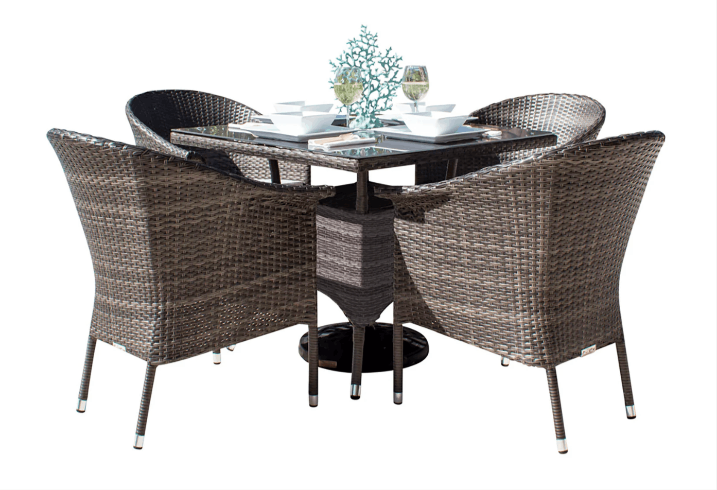 Panama Jack Spectrum Gray Wash 5-Piece Woven Dining Set with Glass Table