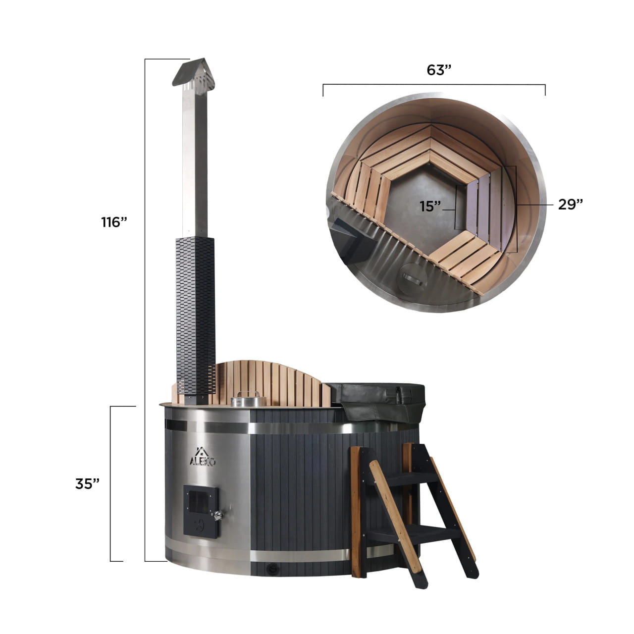 63" Stainless Steel Wood-Fired Hot Tub & Cold Plunge – 3–5 Person Cedar
