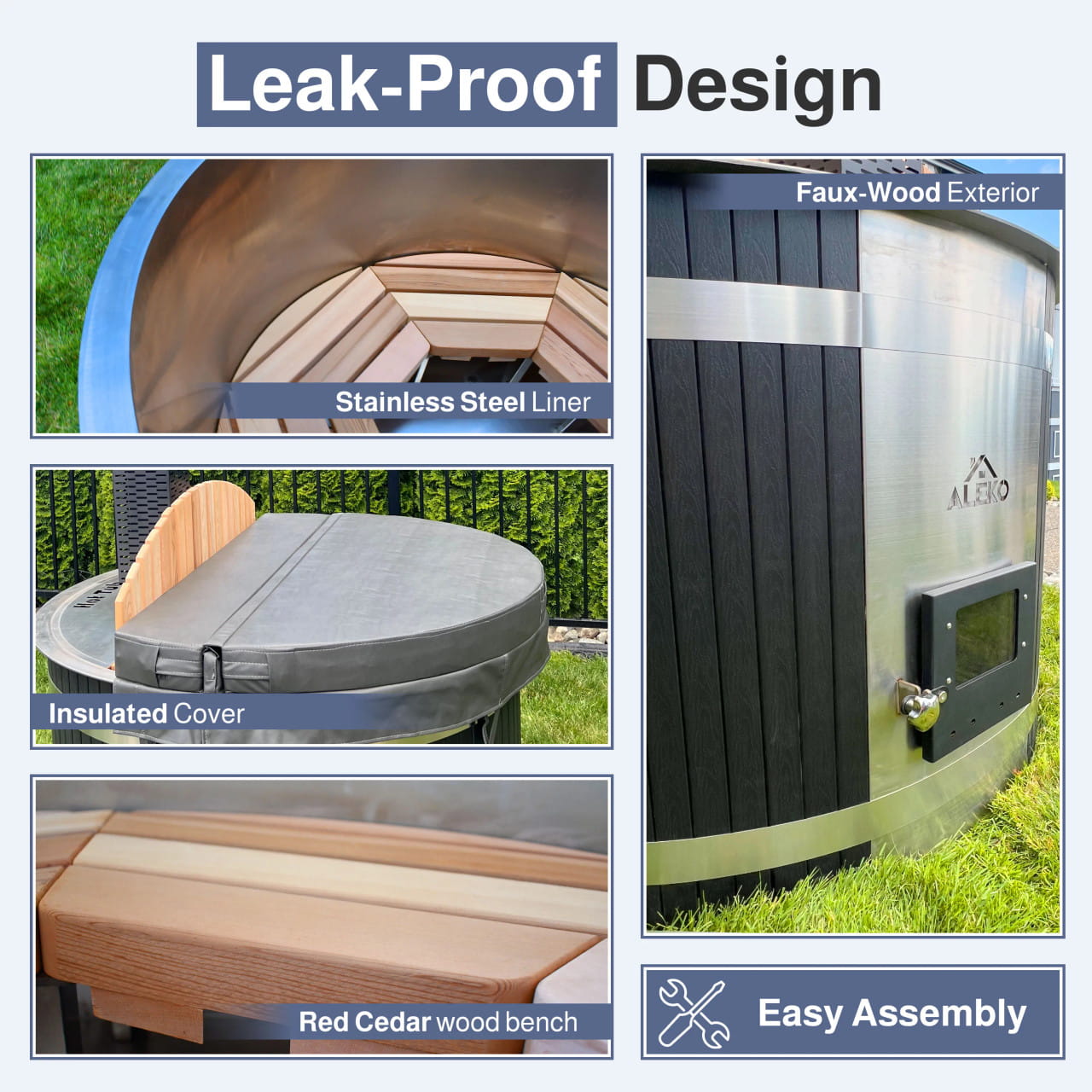63" Stainless Steel Wood-Fired Hot Tub & Cold Plunge – 3–5 Person Cedar