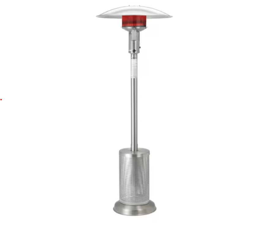 Sunglo A270SS 40000 BTU freestanding propane patio heater stainless steel infrared burner glowing red