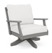 POLYWOOD Braxton Deep Seat Swivel Chair in slate grey recycled plastic with white cushion, patio lounge chair