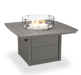 POLYWOOD Square 42-inch Fire Pit Table in slate grey recycled plastic with glass wind guard, outdoor patio
