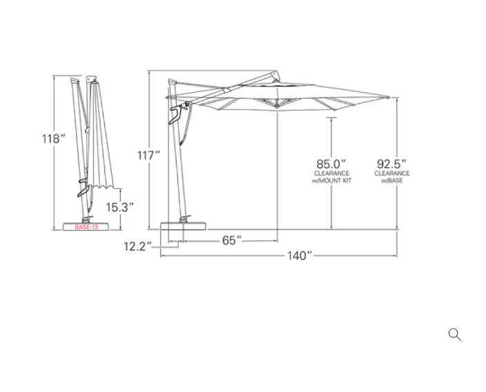 Treasure Garden AKZ Plus 10x13 Rectangular Aluminum Cantilever Patio Umbrella