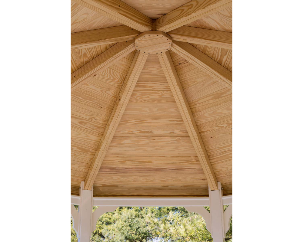 YardCraft 12ft vinyl octagon gazebo kit interior wood ceiling detail