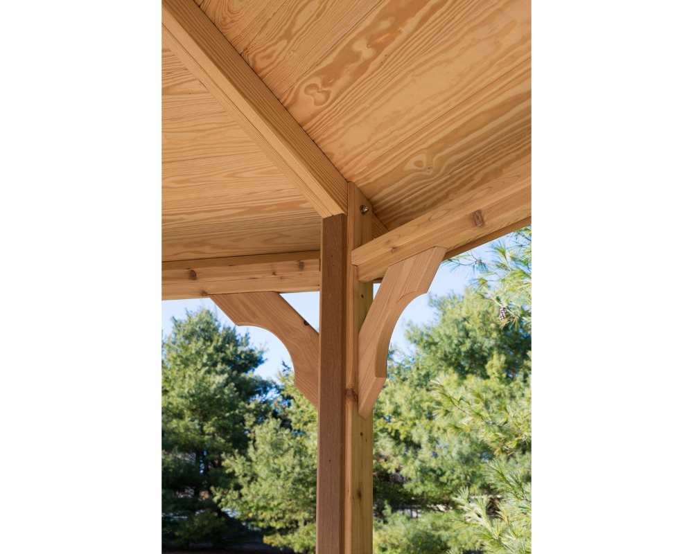 YardCraft 12ft wood octagon gazebo cedar roof interior and corner bracket detail