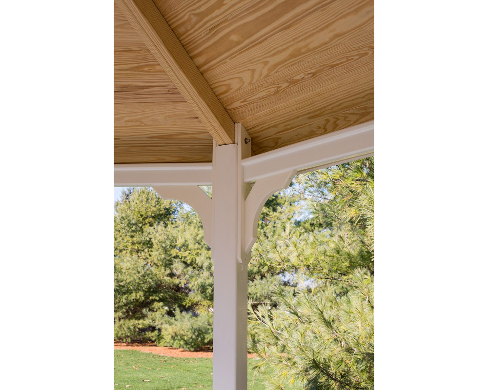 YardCraft vinyl oval gazebo wood ceiling and bracket detail