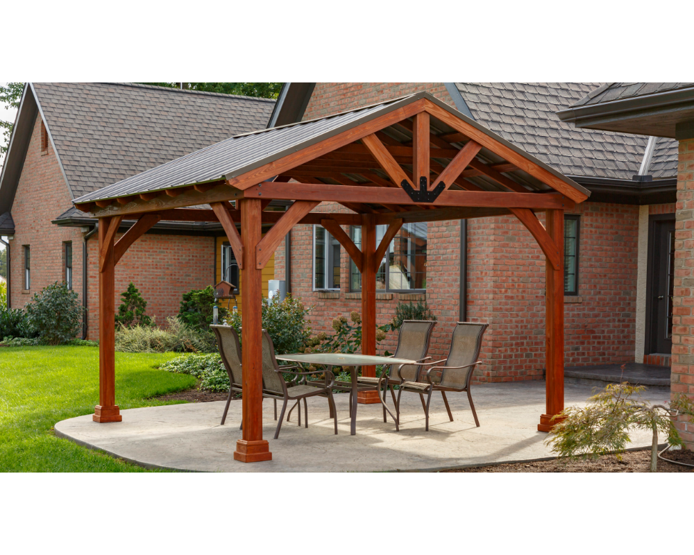 Yard Craft Westmont 12×12 Wood Pavilion Kit Canyon Brown