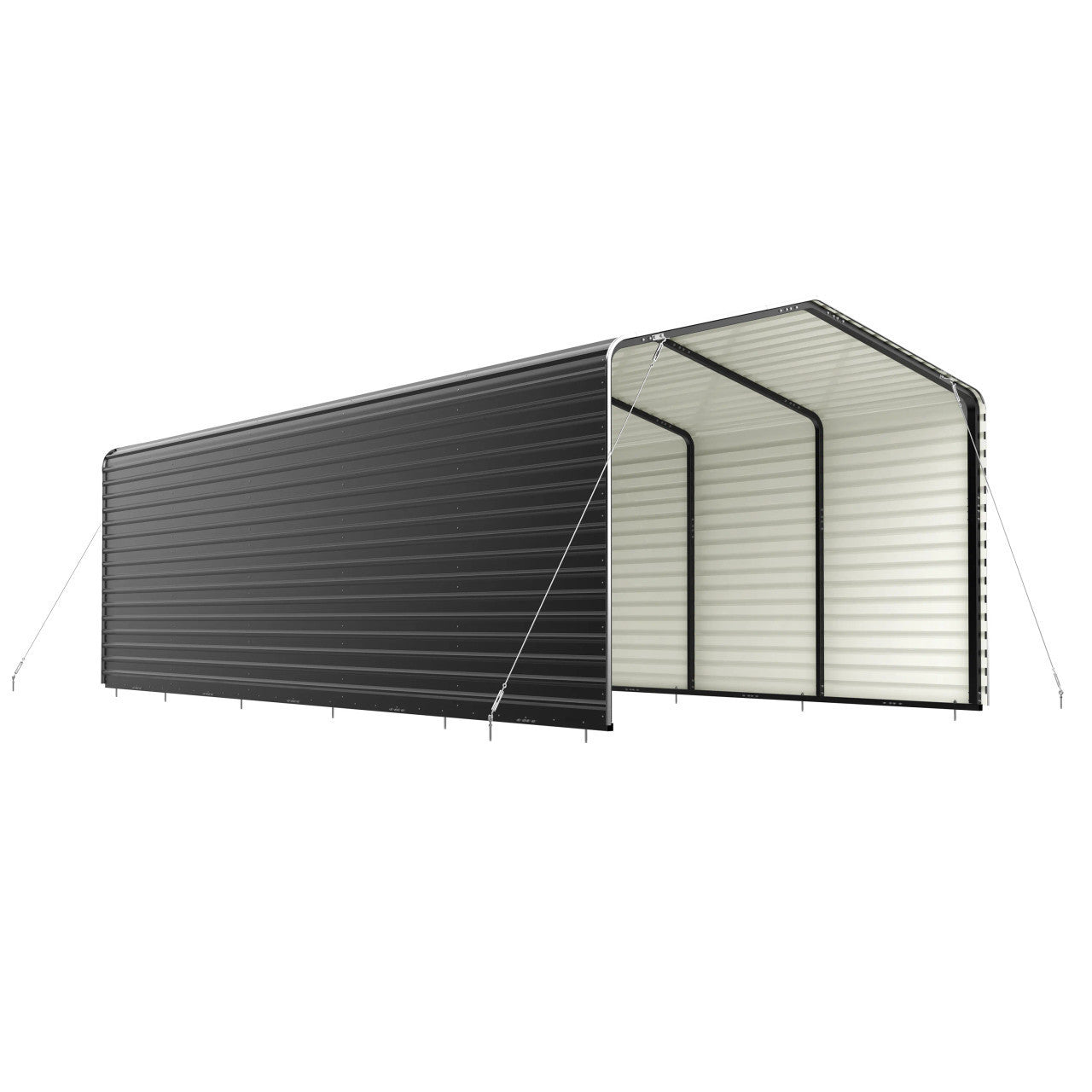 ALEKO black 12 x 26 metal carport with corrugated sidewall panels, view 1