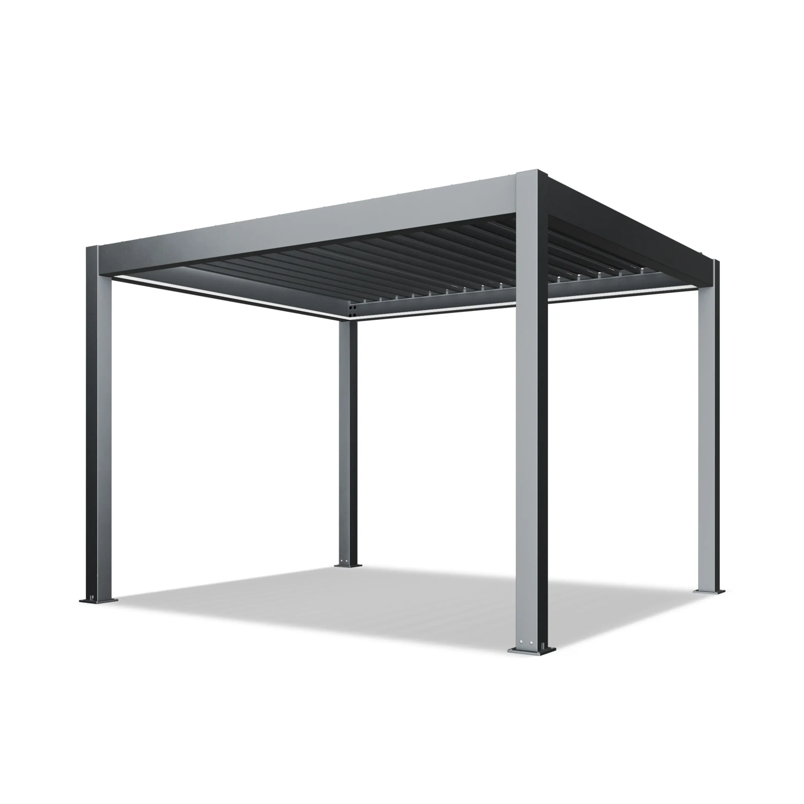 Side view of the Aleko Noble aluminum pergola with louvers closed
