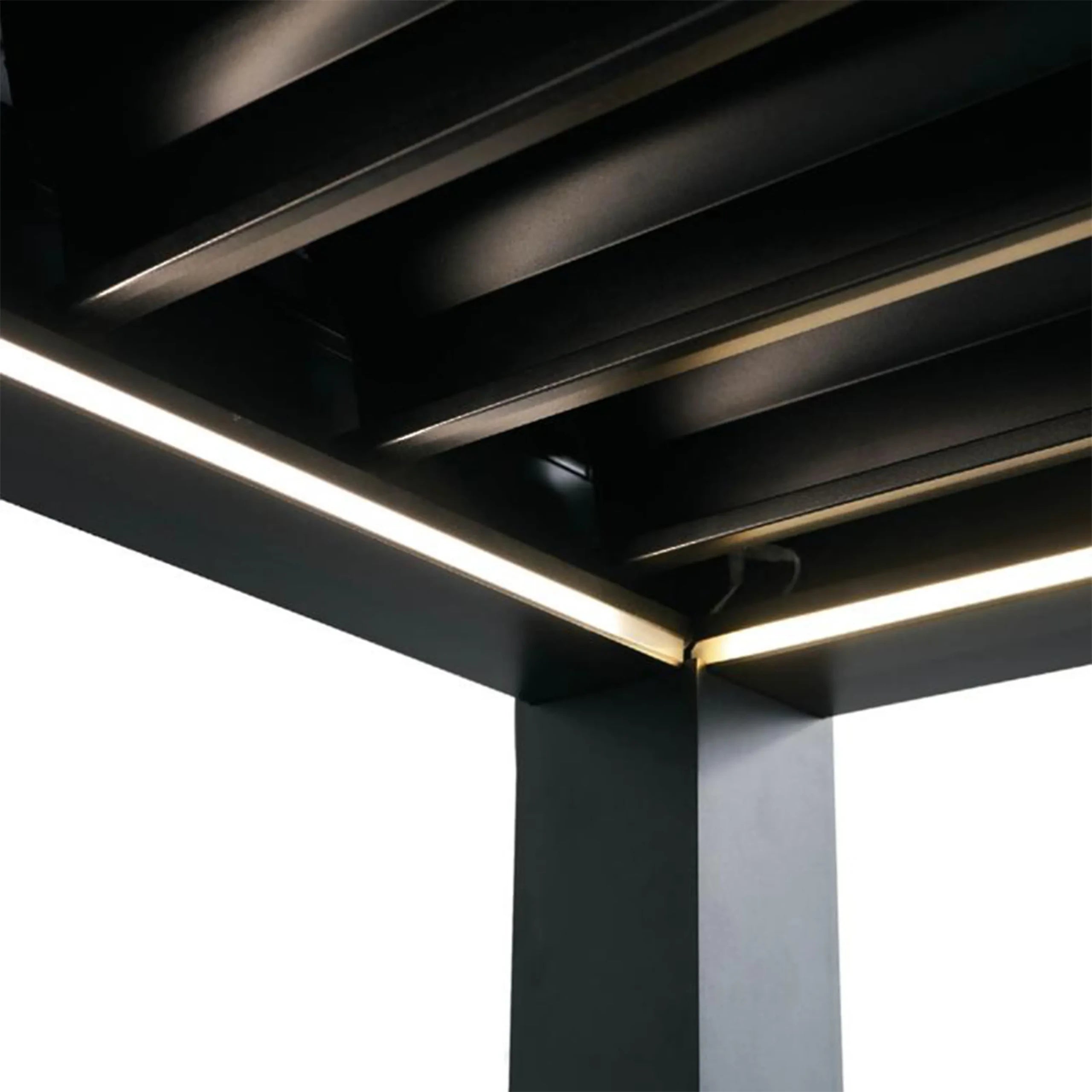 Close-up of the color LED lights built into the Aleko Noble pergola frame