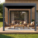 Aleko Noble motorized pergola covering an outdoor seating area