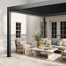 Lifestyle photo of the Aleko Noble motorized pergola on a patio