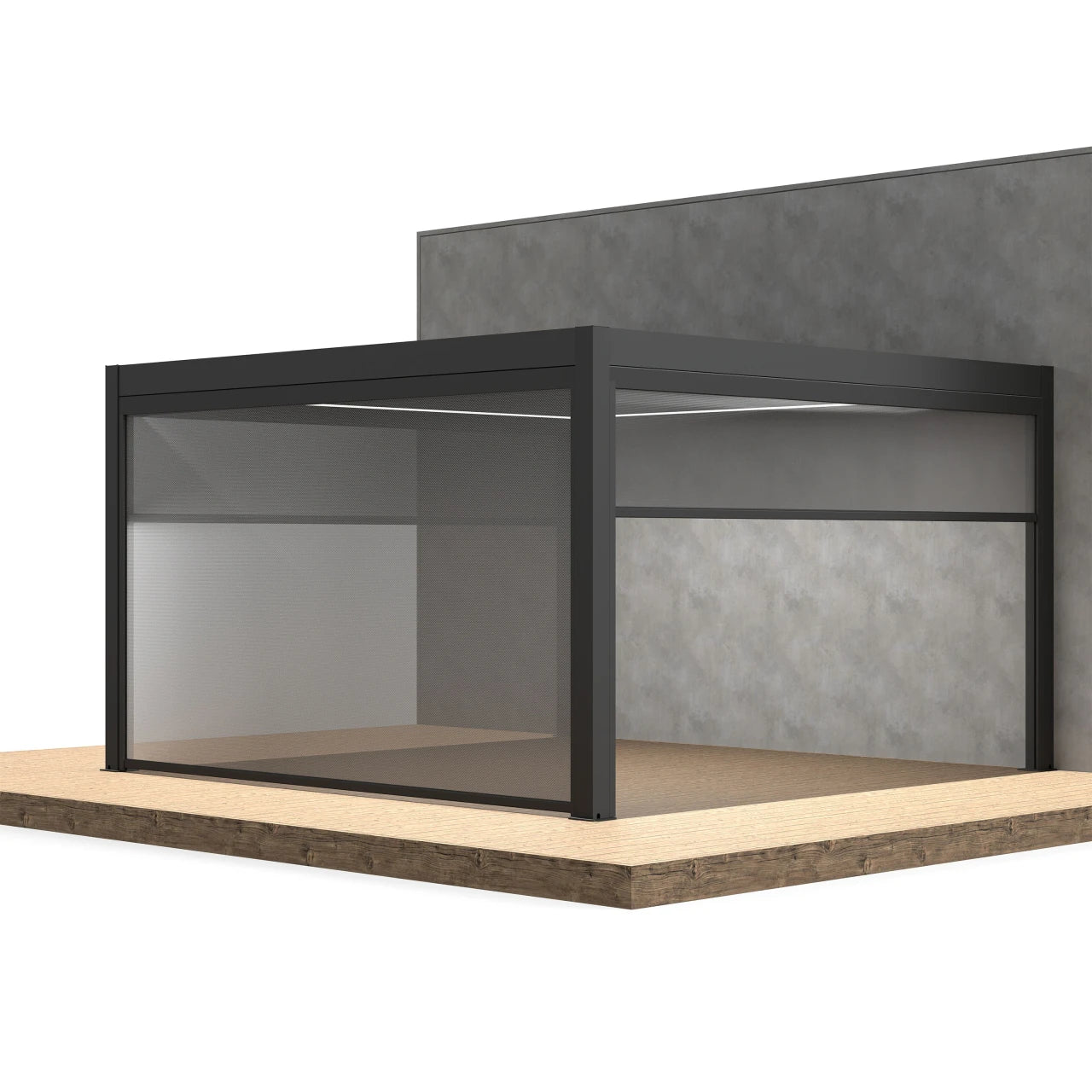 Pull down privacy screen closing one side of an ALEKO aluminum pergola
