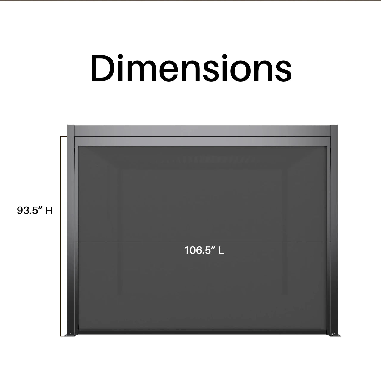 Dimension drawing of the ALEKO 10 ft pergola pull down privacy screen
