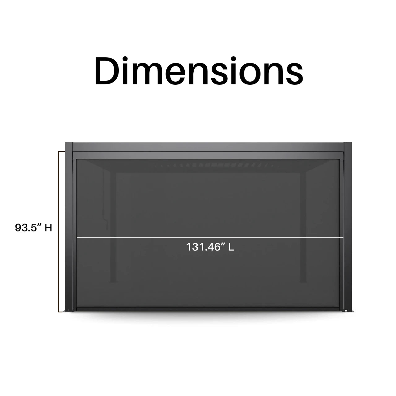 Dimension drawing of the ALEKO 12 ft pergola pull down privacy screen for manual pergolas