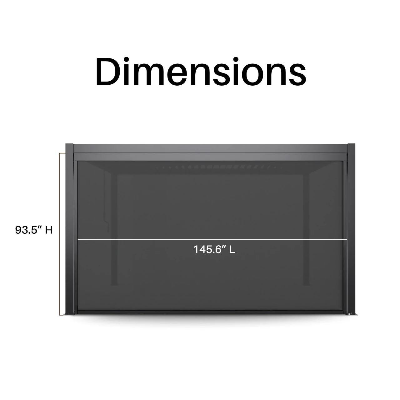 Dimension drawing of the ALEKO 13 ft pergola pull down privacy screen