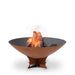 Arteflame Classic 40 inch corten steel fire pit on the Low Euro steel base, lit with a wood fire