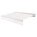 Awntech Destin motorized retractable awning in White acrylic fabric, extended, three-quarter view with white aluminum hood and wave valance