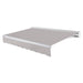 Awntech Destin motorized retractable awning in Gray acrylic fabric, extended, three-quarter view with white aluminum hood and wave valance