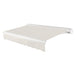 Awntech Key West full cassette motorized retractable awning in Oatmeal Tweed acrylic fabric, extended, three-quarter view with white full cassette housing and wave valance