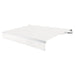 Awntech Maui motorized retractable awning in White acrylic fabric, extended, three-quarter view with white open-roll frame and wave valance