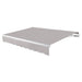 Awntech Maui motorized retractable awning in Gray acrylic fabric, extended, three-quarter view with white open-roll frame and wave valance