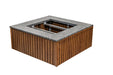 Firefly 36-inch square fire pit with vertical wood-look aluminum cladding and gray stone top installed