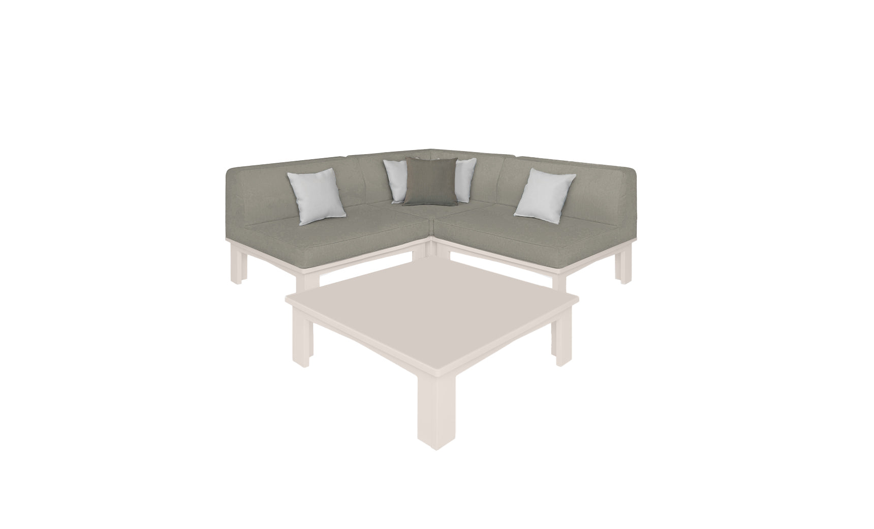 Ledge Lounger Mainstay outdoor sectional 4 piece set, Cloud resin frame with Cadet Gray fabric cushions