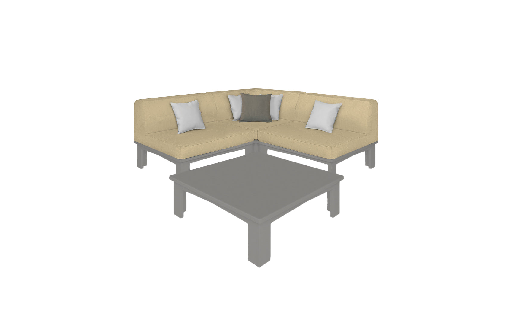 Ledge Lounger Mainstay outdoor sectional 4 piece set, Gray resin frame with Linen fabric cushions