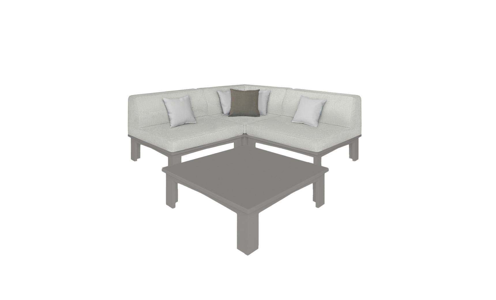 Ledge Lounger Mainstay outdoor sectional 4 piece set, Gray resin frame with Silver fabric cushions