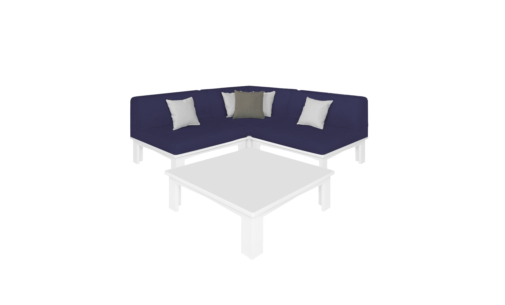 Ledge Lounger Mainstay outdoor sectional 4 piece set, White resin frame with Captain Navy fabric cushions