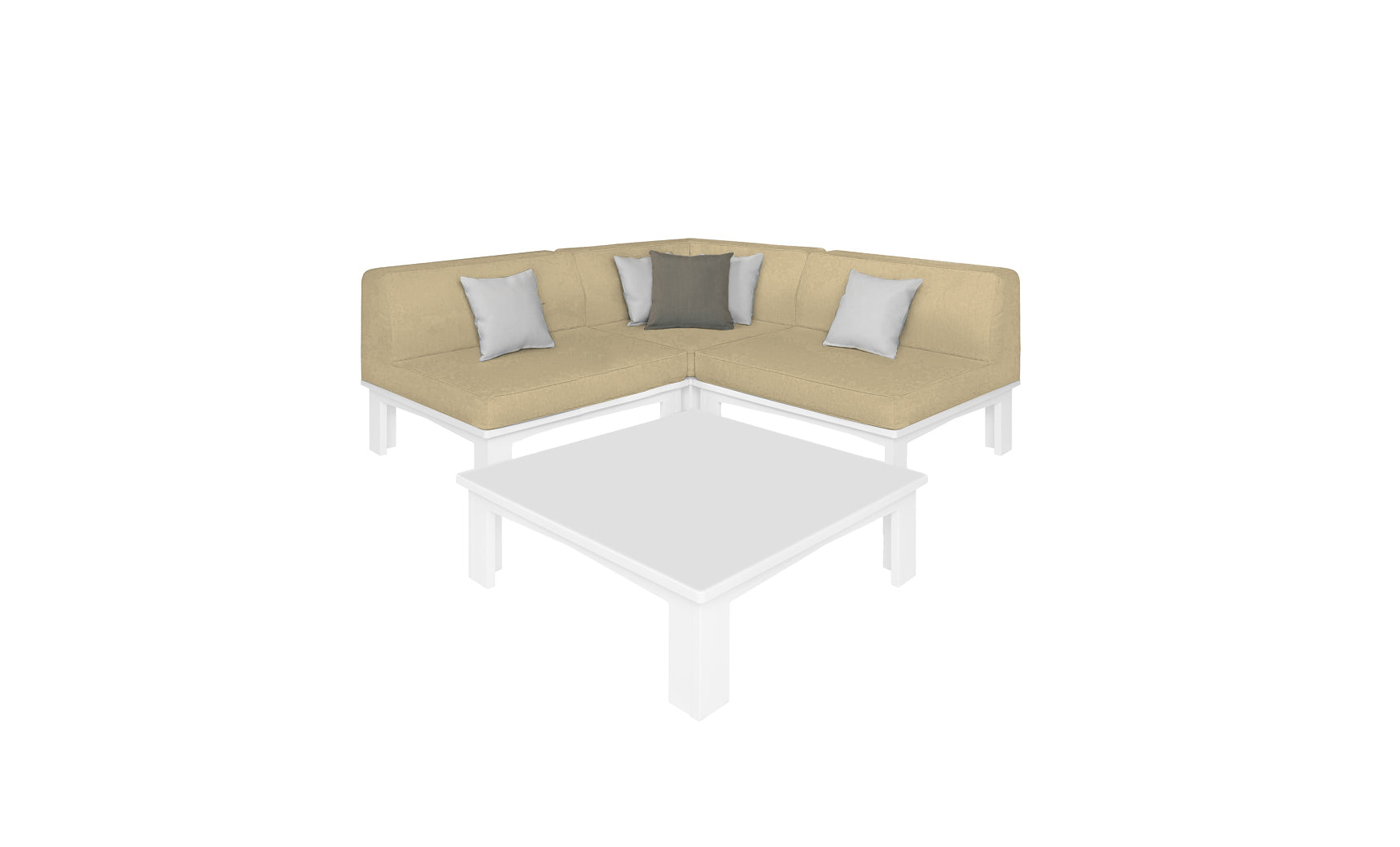 Ledge Lounger Mainstay outdoor sectional 4 piece set, White resin frame with Linen fabric cushions