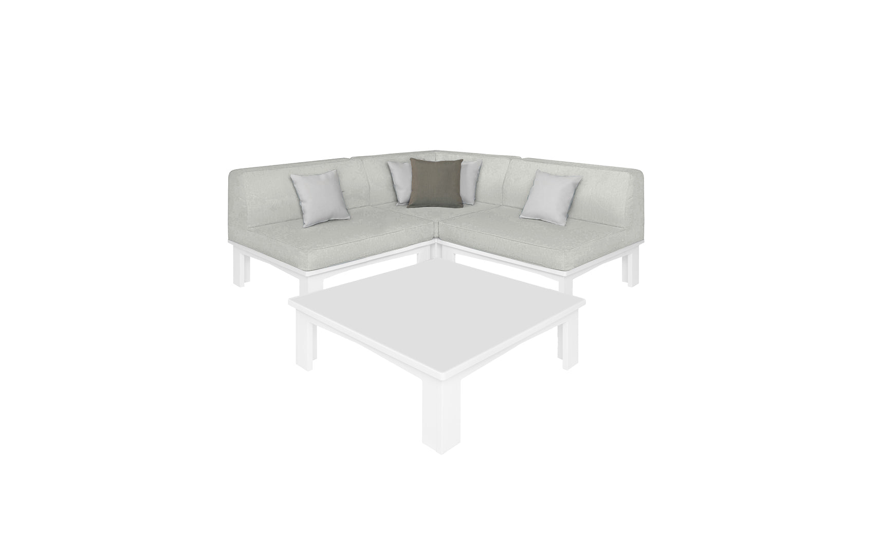 Ledge Lounger Mainstay outdoor sectional 4 piece set, White resin frame with Silver fabric cushions